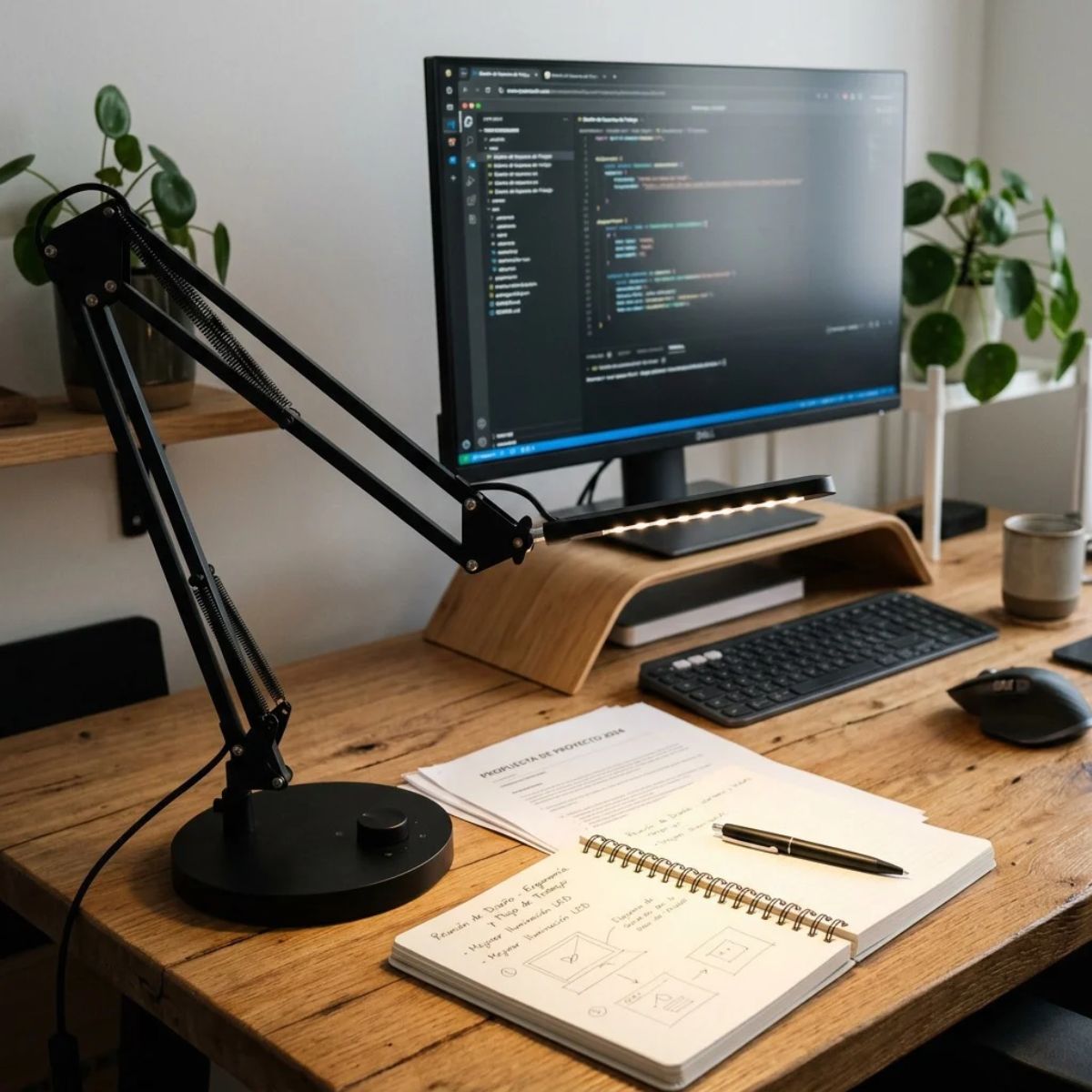 Lámpara de escritorio LED ergonómica con brazo articulado para mejorar la iluminación del trabajo